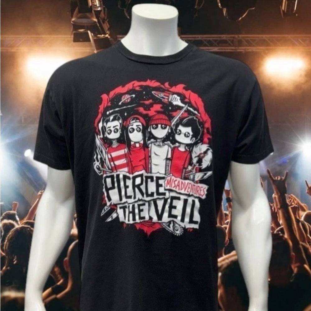 Pierce The Veil "Misadventures" Black Red Double-Sided Concert T-Shirt Tee XL
